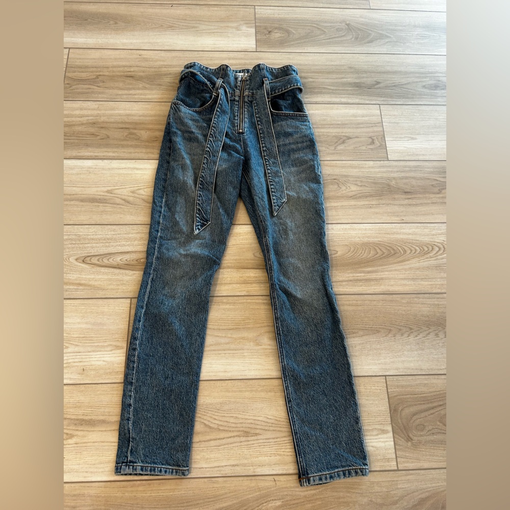 Reformation High- Waisted Denim Jeans with Tie Belt